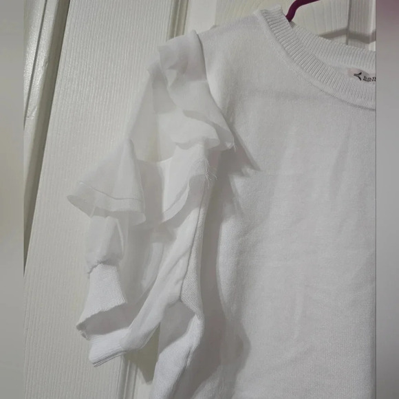Nanette Lepore White Knit Sweater w/ Layered Chiffon Ruffle Sleeves, EUC! - Picture 4 of 10